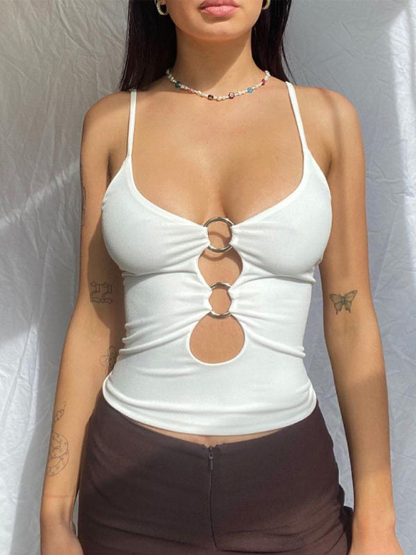 Fashionable chest hollow out navel slimming camisole top BLUE ZONE PLANET