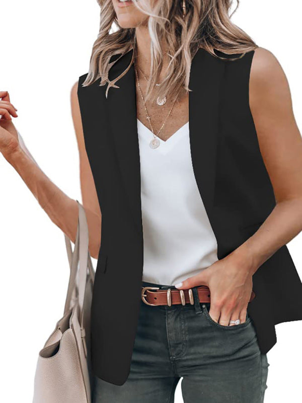 Blue Zone Planet | sleeveless suit jacket solid color suit collar loose cardigan clothing BLUE ZONE PLANET