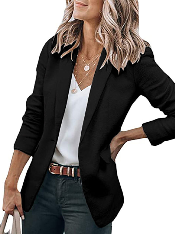 Blue Zone Planet | Temperament Long-sleeved Jacket Solid Color Suit Collar Loose Single-breasted Suit BLUE ZONE PLANET
