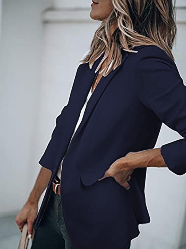 Blue Zone Planet | Temperament Long-sleeved Jacket Solid Color Suit Collar Loose Single-breasted Suit BLUE ZONE PLANET
