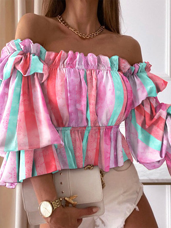 Woven Off Shoulder Cake Sleeve Top BLUE ZONE PLANET