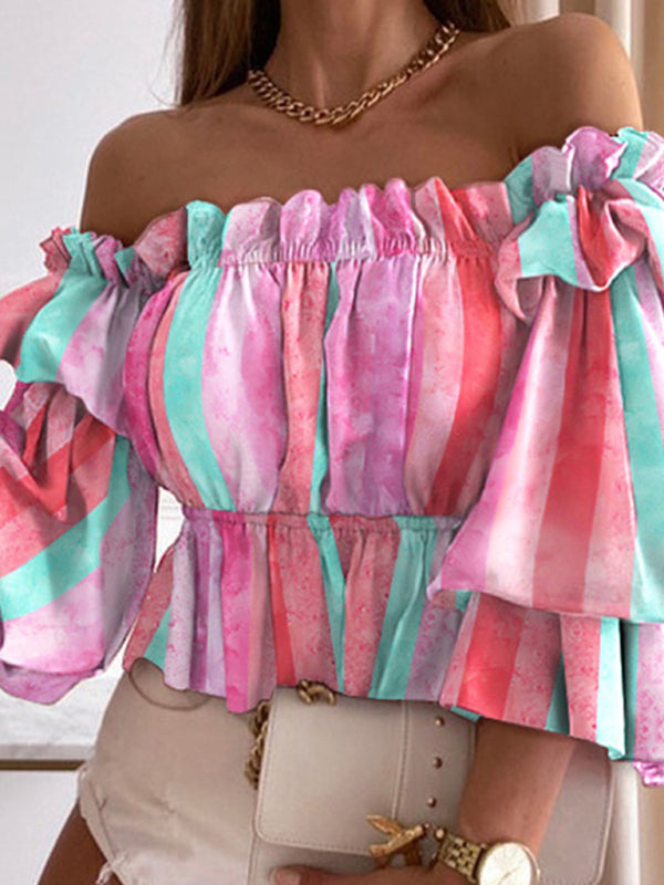Woven Off Shoulder Cake Sleeve Top BLUE ZONE PLANET