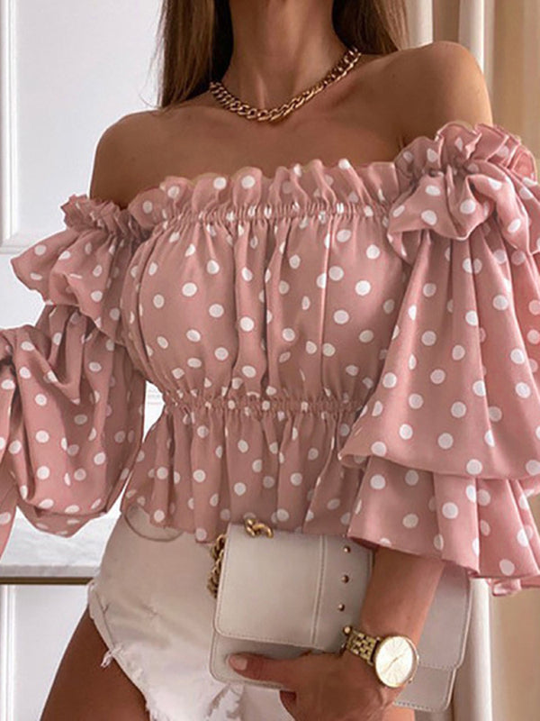 Woven Off Shoulder Cake Sleeve Top BLUE ZONE PLANET