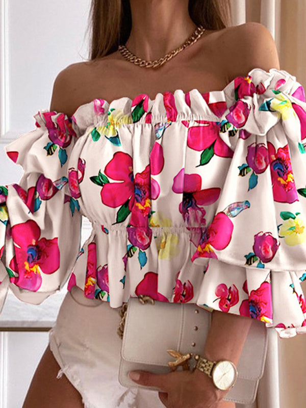 Woven Off Shoulder Cake Sleeve Top BLUE ZONE PLANET