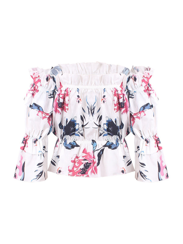 Woven Off Shoulder Cake Sleeve Top BLUE ZONE PLANET