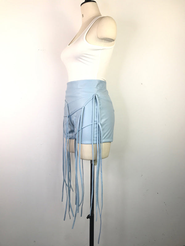 PU leather pants INS style leather rope braided low waist shorts kakaclo
