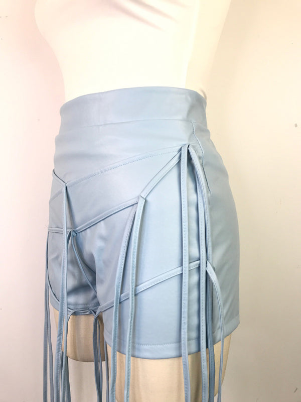 PU leather pants INS style leather rope braided low waist shorts kakaclo