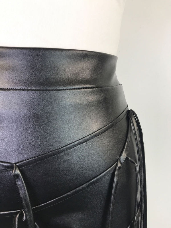 PU leather pants INS style leather rope braided low waist shorts kakaclo