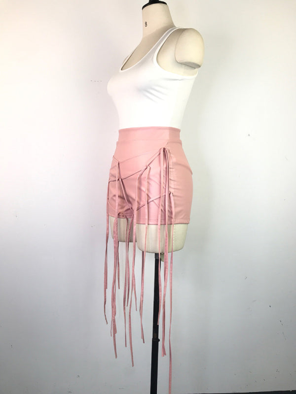 PU leather pants INS style leather rope braided low waist shorts kakaclo