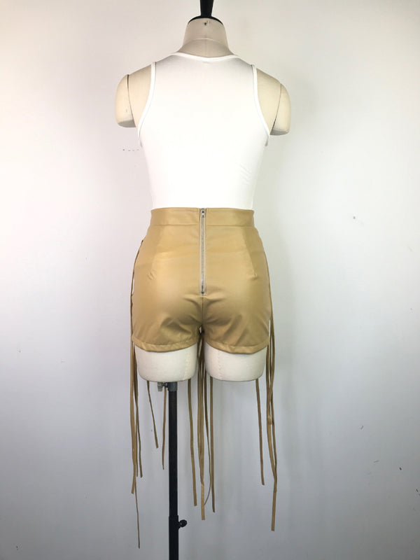 PU leather pants INS style leather rope braided low waist shorts kakaclo