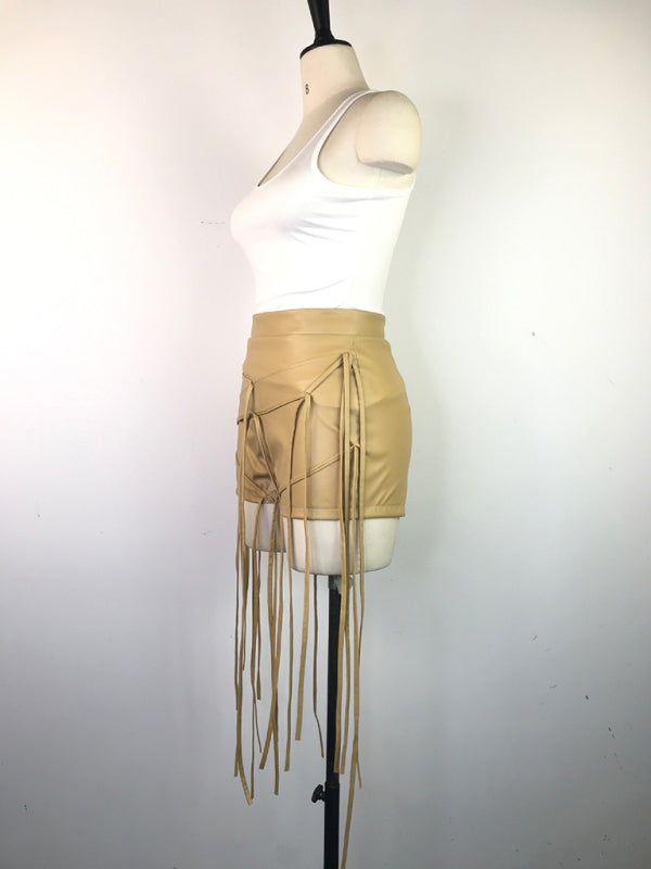 PU leather pants INS style leather rope braided low waist shorts kakaclo