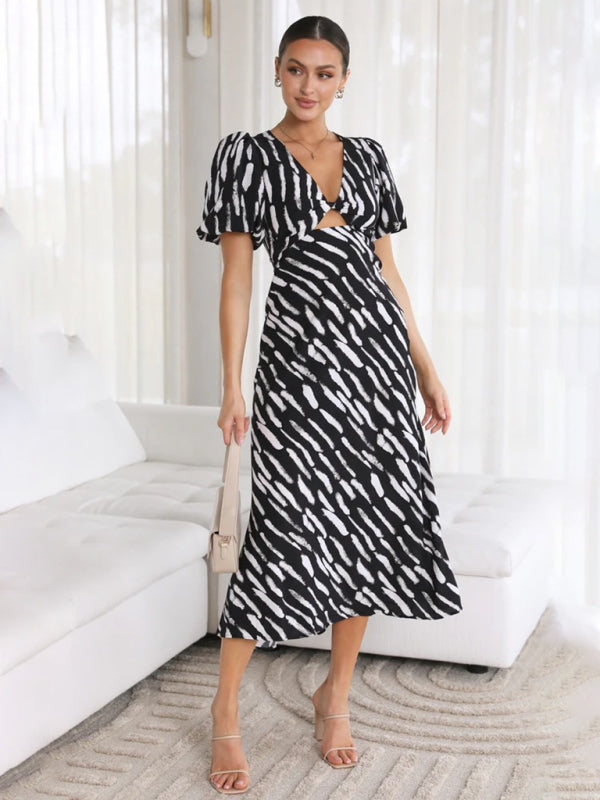 Blue Zone Planet | Printed Printed V-Neck Midi Dress BLUE ZONE PLANET