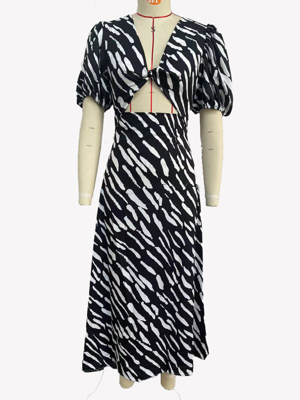 Blue Zone Planet | Printed Printed V-Neck Midi Dress BLUE ZONE PLANET