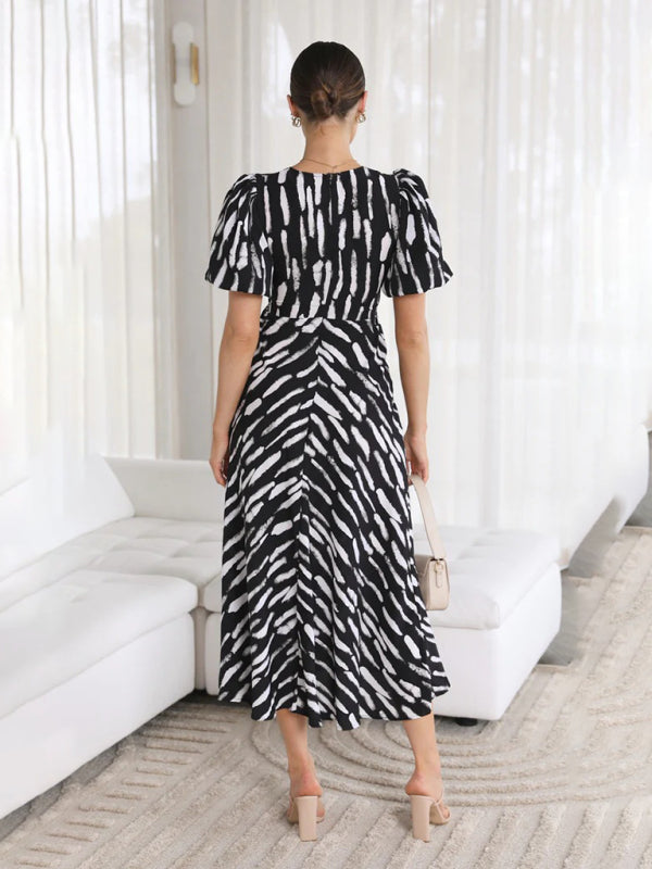 Blue Zone Planet | Printed Printed V-Neck Midi Dress BLUE ZONE PLANET