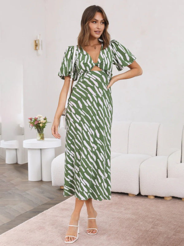 Blue Zone Planet | Printed Printed V-Neck Midi Dress BLUE ZONE PLANET