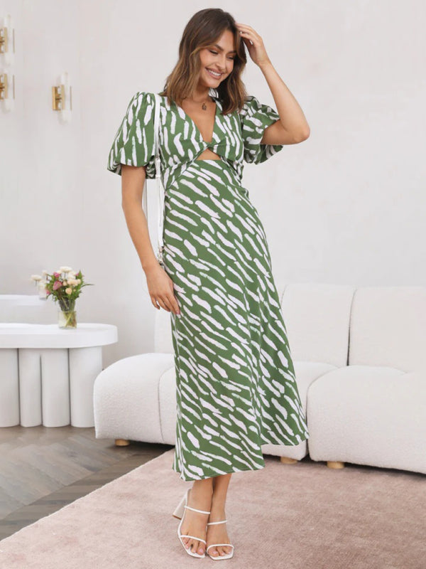 Blue Zone Planet | Printed Printed V-Neck Midi Dress BLUE ZONE PLANET