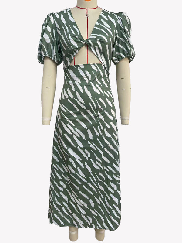 Blue Zone Planet | Printed Printed V-Neck Midi Dress BLUE ZONE PLANET