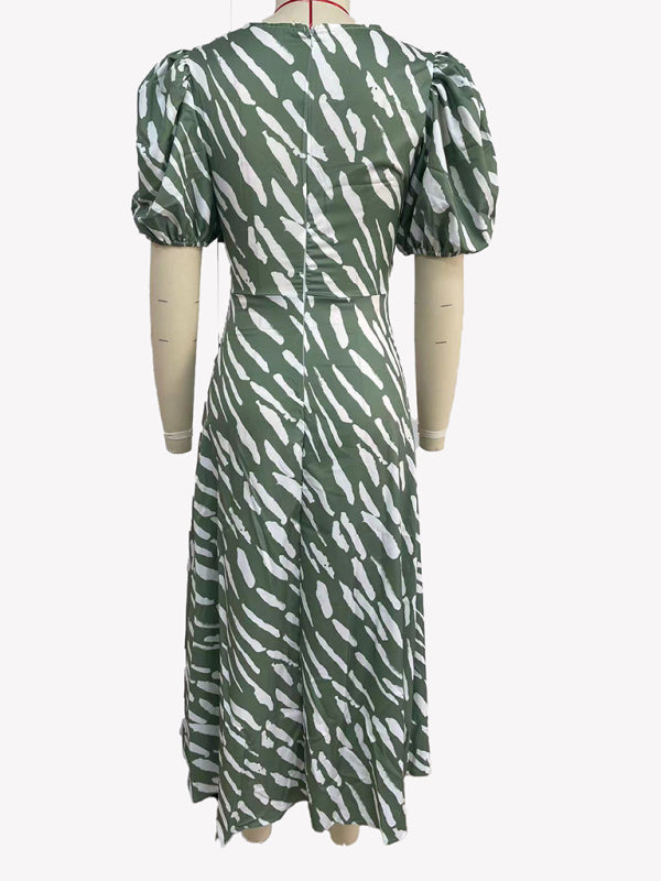 Blue Zone Planet | Printed Printed V-Neck Midi Dress BLUE ZONE PLANET
