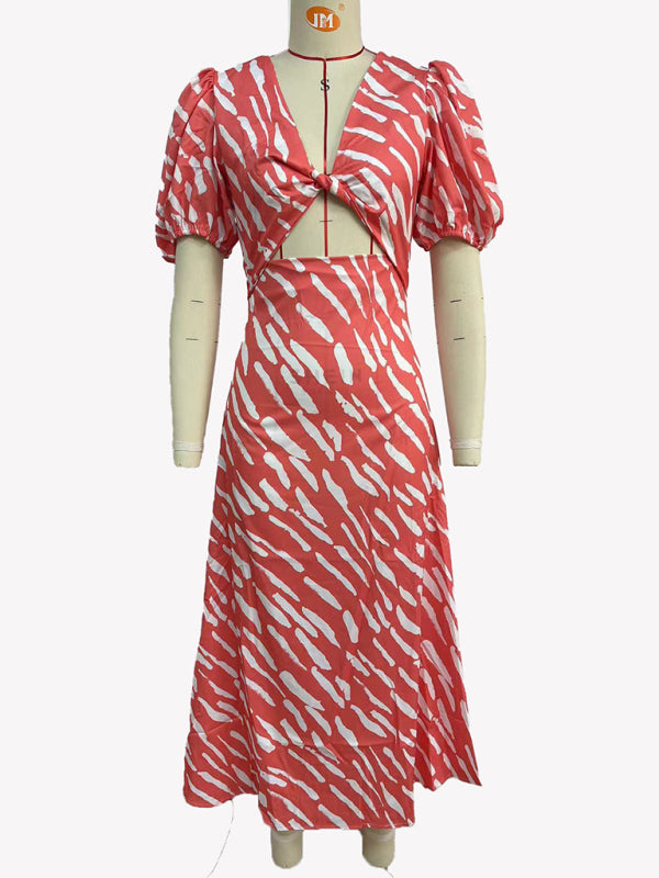 Blue Zone Planet | Printed Printed V-Neck Midi Dress BLUE ZONE PLANET