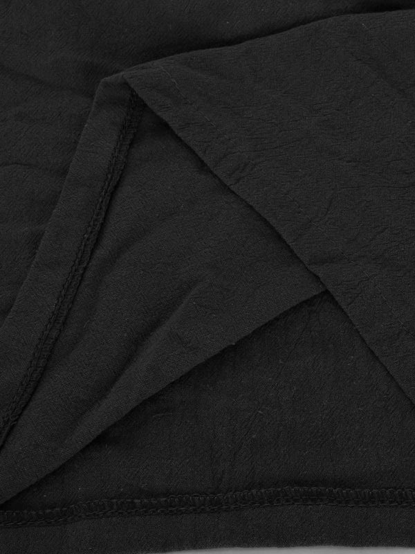 Round Neck Asymmetric Hem Solid Short Sleeve Shirt kakaclo