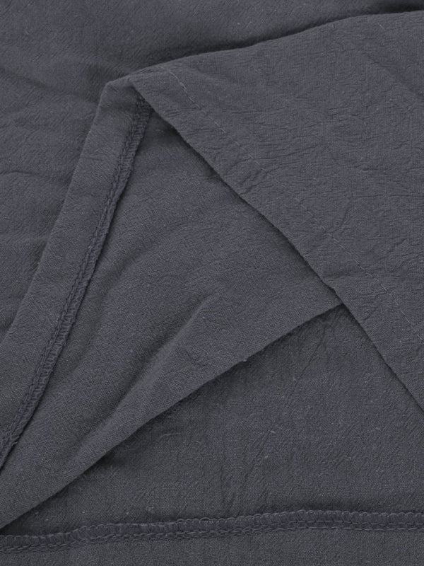 Round Neck Asymmetric Hem Solid Short Sleeve Shirt kakaclo