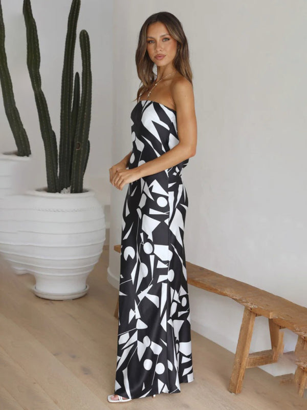 Blue Zone Planet | Women's Sexy Back Hollow Irregular Geometric Print Dress kakaclo