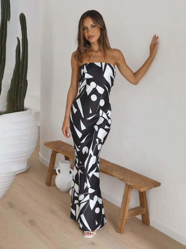 Blue Zone Planet | Women's Sexy Back Hollow Irregular Geometric Print Dress kakaclo