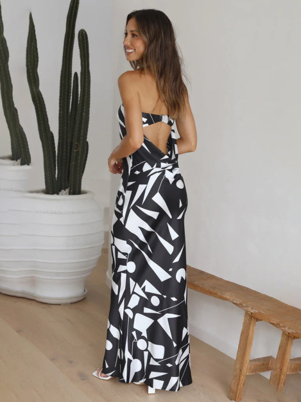Blue Zone Planet | Women's Sexy Back Hollow Irregular Geometric Print Dress kakaclo