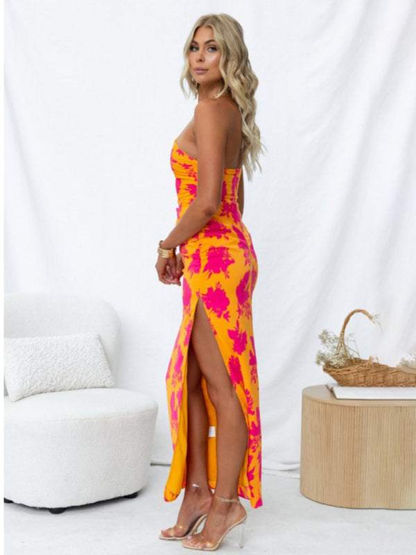 Blue Zone Planet | printed sloping shoulders tight side slit backless dress BLUE ZONE PLANET
