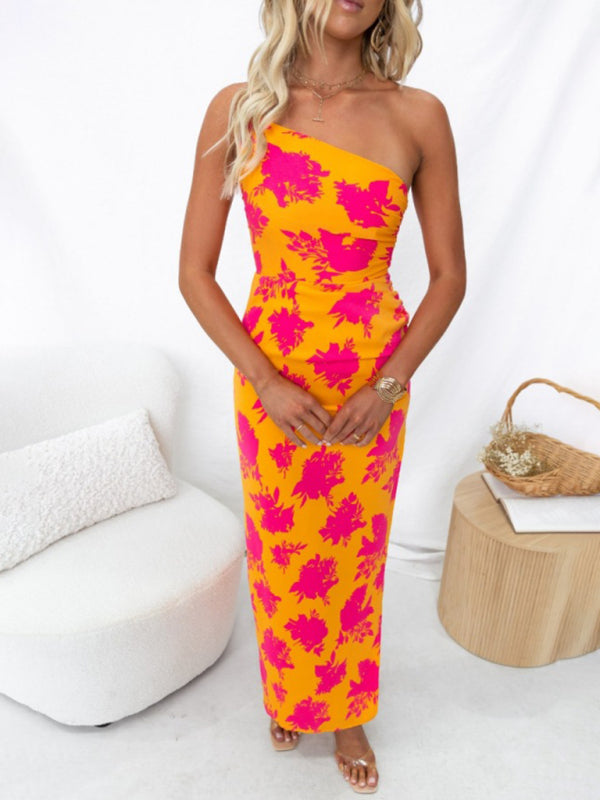 Blue Zone Planet | printed sloping shoulders tight side slit backless dress BLUE ZONE PLANET