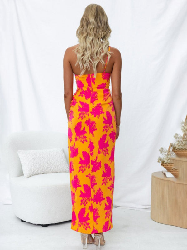 Blue Zone Planet | printed sloping shoulders tight side slit backless dress BLUE ZONE PLANET