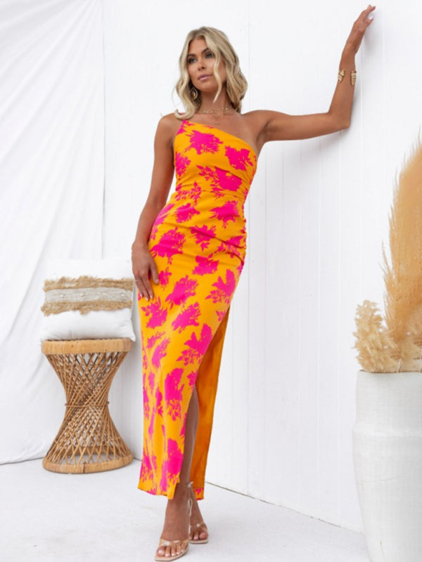 Blue Zone Planet | printed sloping shoulders tight side slit backless dress BLUE ZONE PLANET
