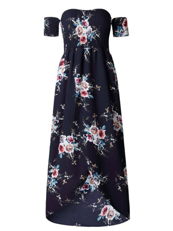 Blue Zone Planet | printed one-shoulder strapless chiffon printed slit dress BLUE ZONE PLANET