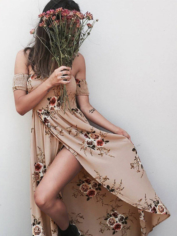 Blue Zone Planet | printed one-shoulder strapless chiffon printed slit dress BLUE ZONE PLANET