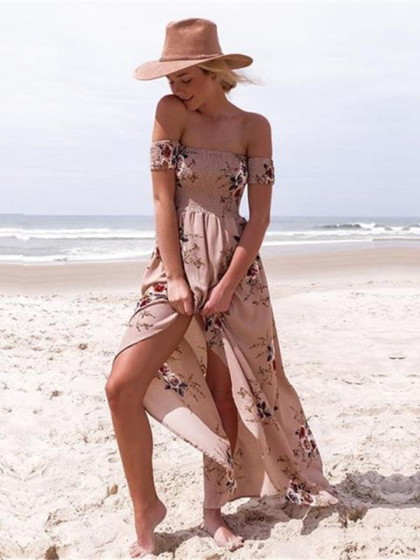 Blue Zone Planet | printed one-shoulder strapless chiffon printed slit dress BLUE ZONE PLANET