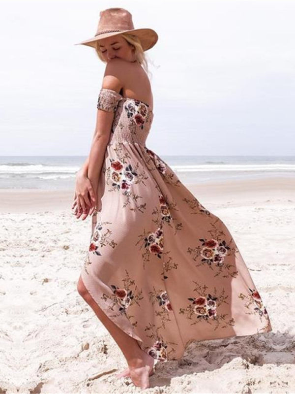 Blue Zone Planet | printed one-shoulder strapless chiffon printed slit dress BLUE ZONE PLANET
