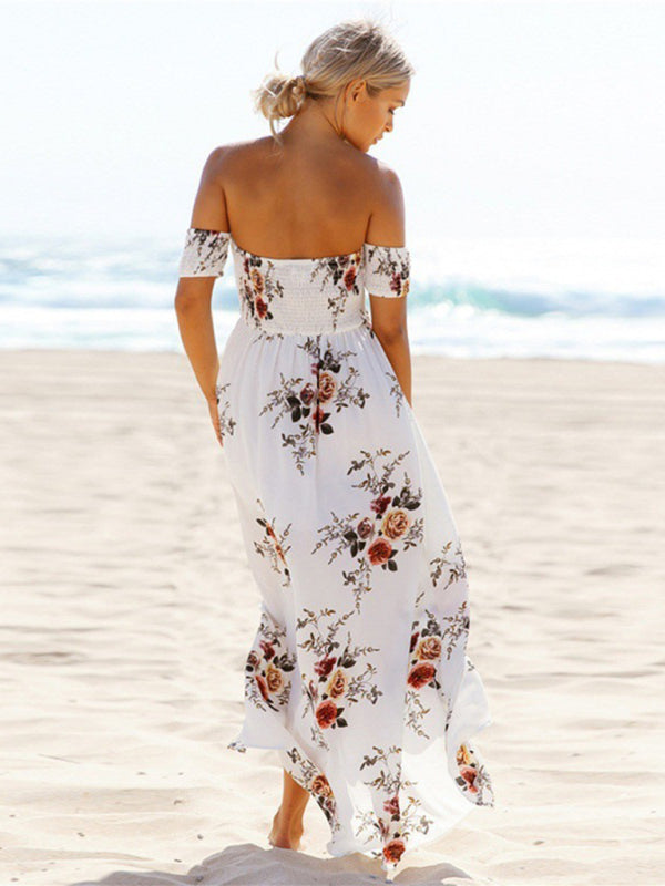 Blue Zone Planet | printed one-shoulder strapless chiffon printed slit dress BLUE ZONE PLANET
