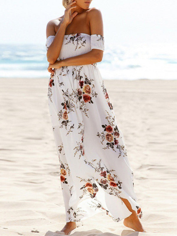 Blue Zone Planet | printed one-shoulder strapless chiffon printed slit dress BLUE ZONE PLANET