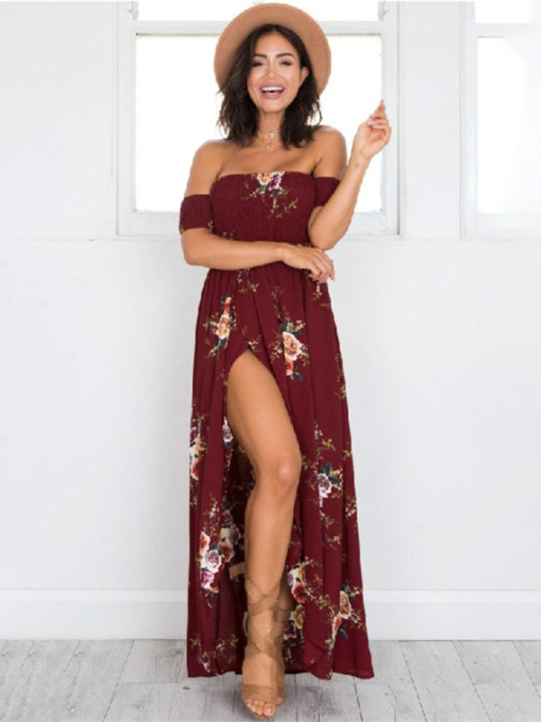 Blue Zone Planet | printed one-shoulder strapless chiffon printed slit dress BLUE ZONE PLANET