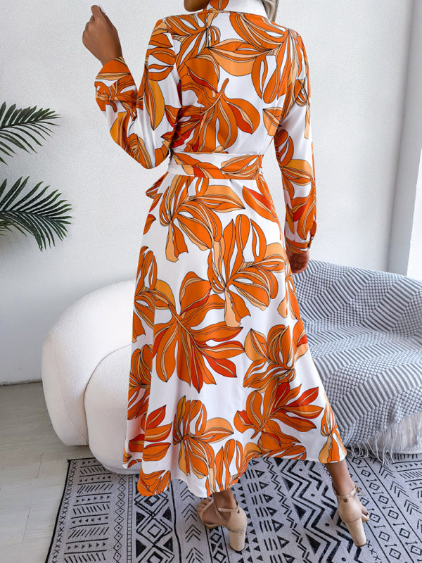 Blue Zone Planet | Floral Print Lapel Tie Shirt Dress BLUE ZONE PLANET