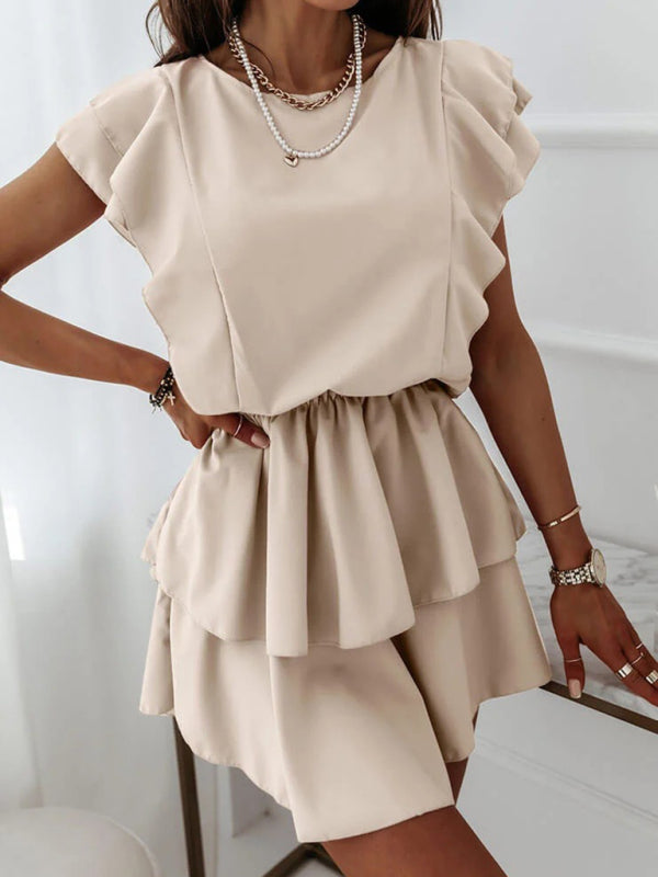 Blue Zone Planet |  Loose Ruffle Short Sleeve Double Layer Dress BLUE ZONE PLANET