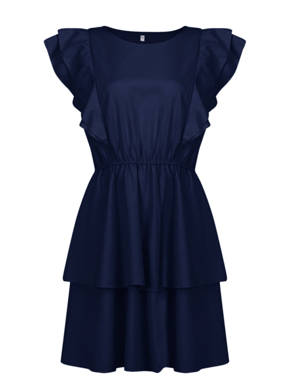 Blue Zone Planet |  Loose Ruffle Short Sleeve Double Layer Dress BLUE ZONE PLANET
