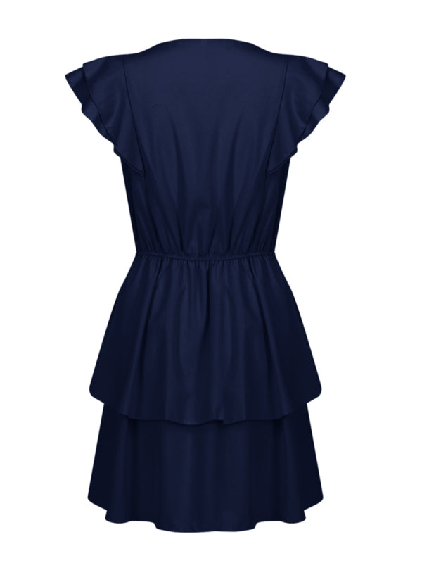 Blue Zone Planet |  Loose Ruffle Short Sleeve Double Layer Dress BLUE ZONE PLANET