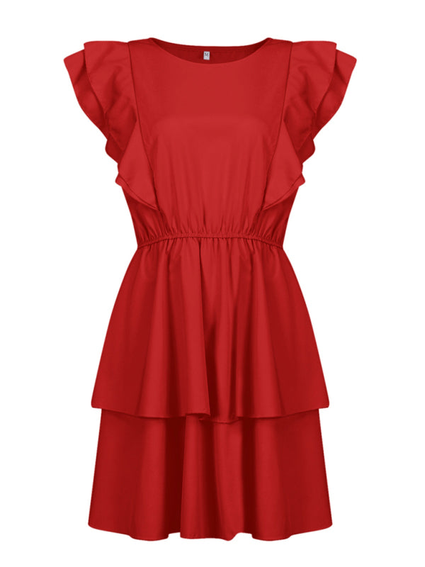 Blue Zone Planet |  Loose Ruffle Short Sleeve Double Layer Dress BLUE ZONE PLANET