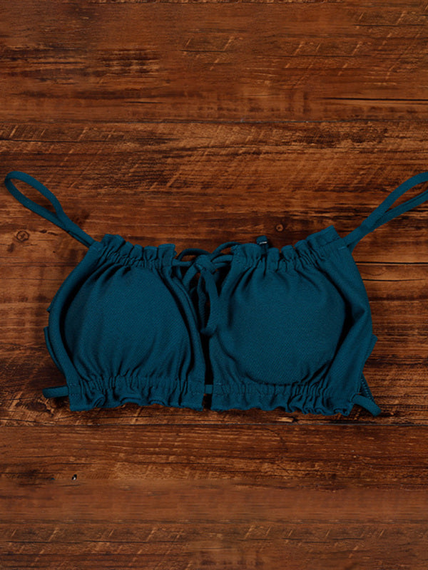 Blue Zone Planet | Bikini Solid Color Halter Hollow Beach Vacation Ladies Swimwear BLUE ZONE PLANET