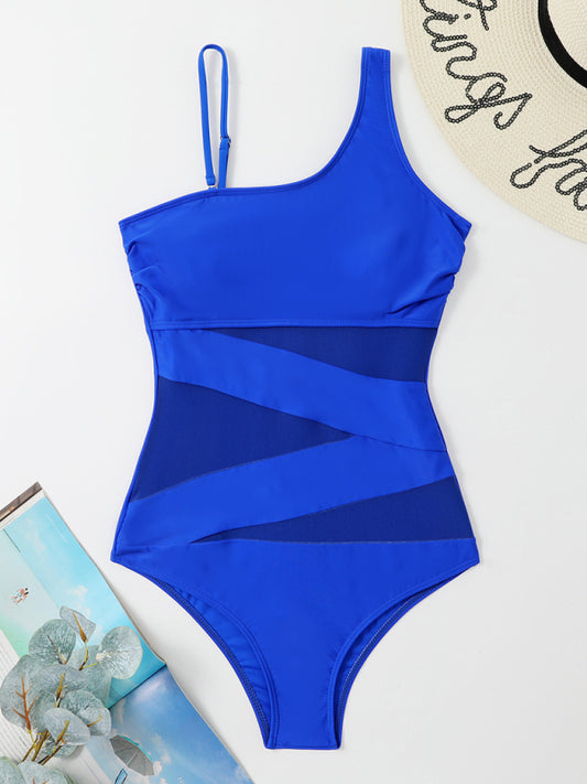 Layla's Asymmetrical Gauze Spliced Swimsuit Blue Zone Planet