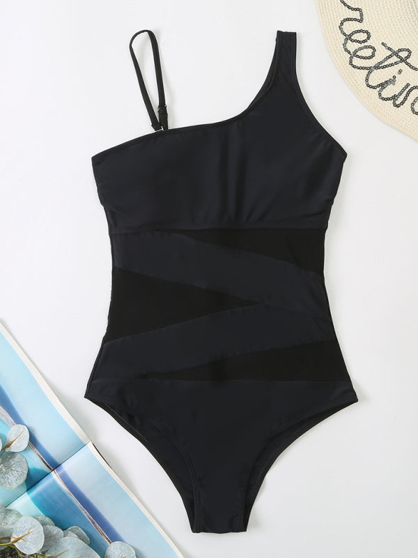 Layla's Asymmetrical Gauze Spliced Swimsuit Blue Zone Planet