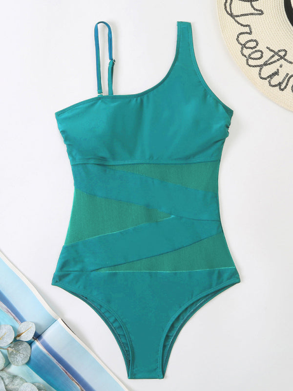 Layla's Asymmetrical Gauze Spliced Swimsuit Blue Zone Planet