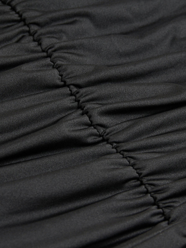 V-neck Halter Neck Backless Pleated Mini Dress kakaclo