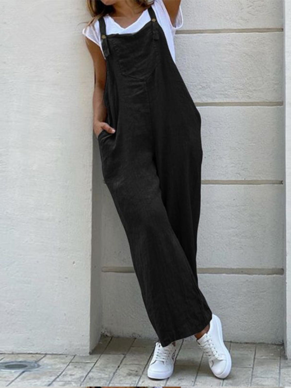 Solid color long jumpsuit with suspenders kakaclo